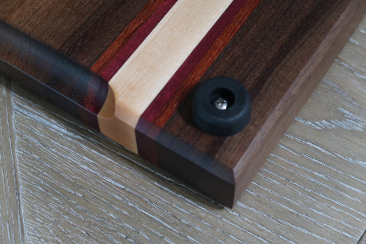 WALNUT,BRAZILIAN CHERRY,PURPLE HEART & MAPLE CUTTING BOARD