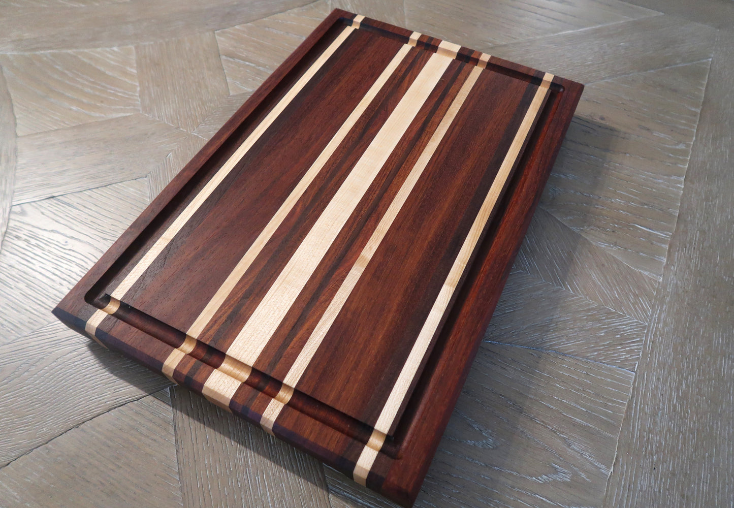 BRAZILIAN CHERRY MAPLE & WALNUT BUTCHER BLOCK CUTTING BOARD