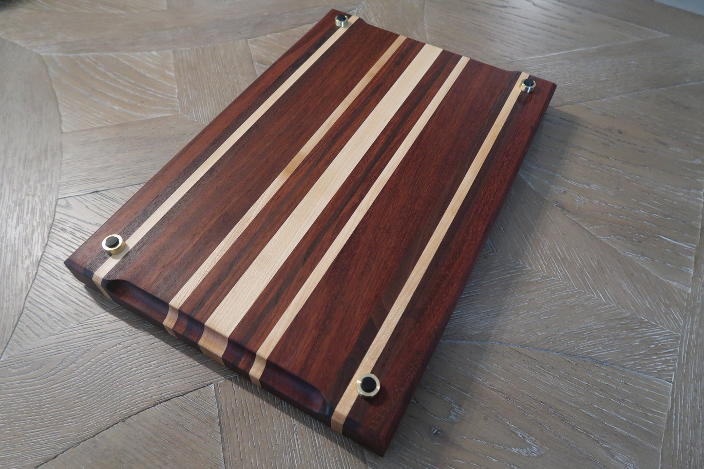 BRAZILIAN CHERRY MAPLE & WALNUT BUTCHER BLOCK CUTTING BOARD