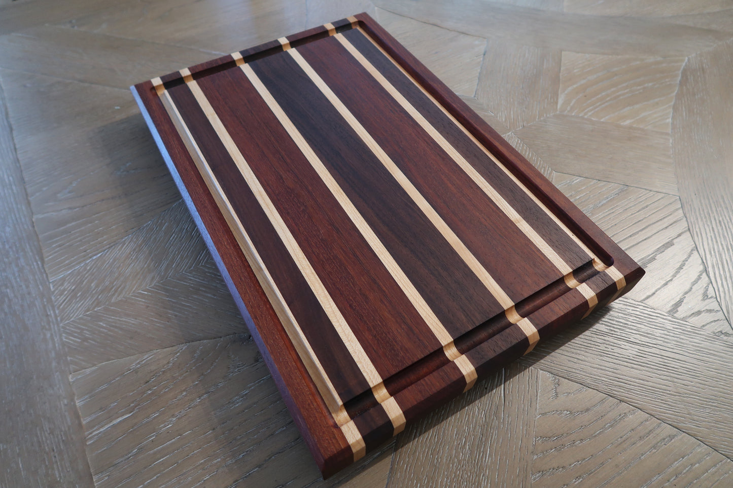 BRAZILIAN CHERRY MAPLE & WALNUT BUTCHER BLOCK CUTTING BOARD