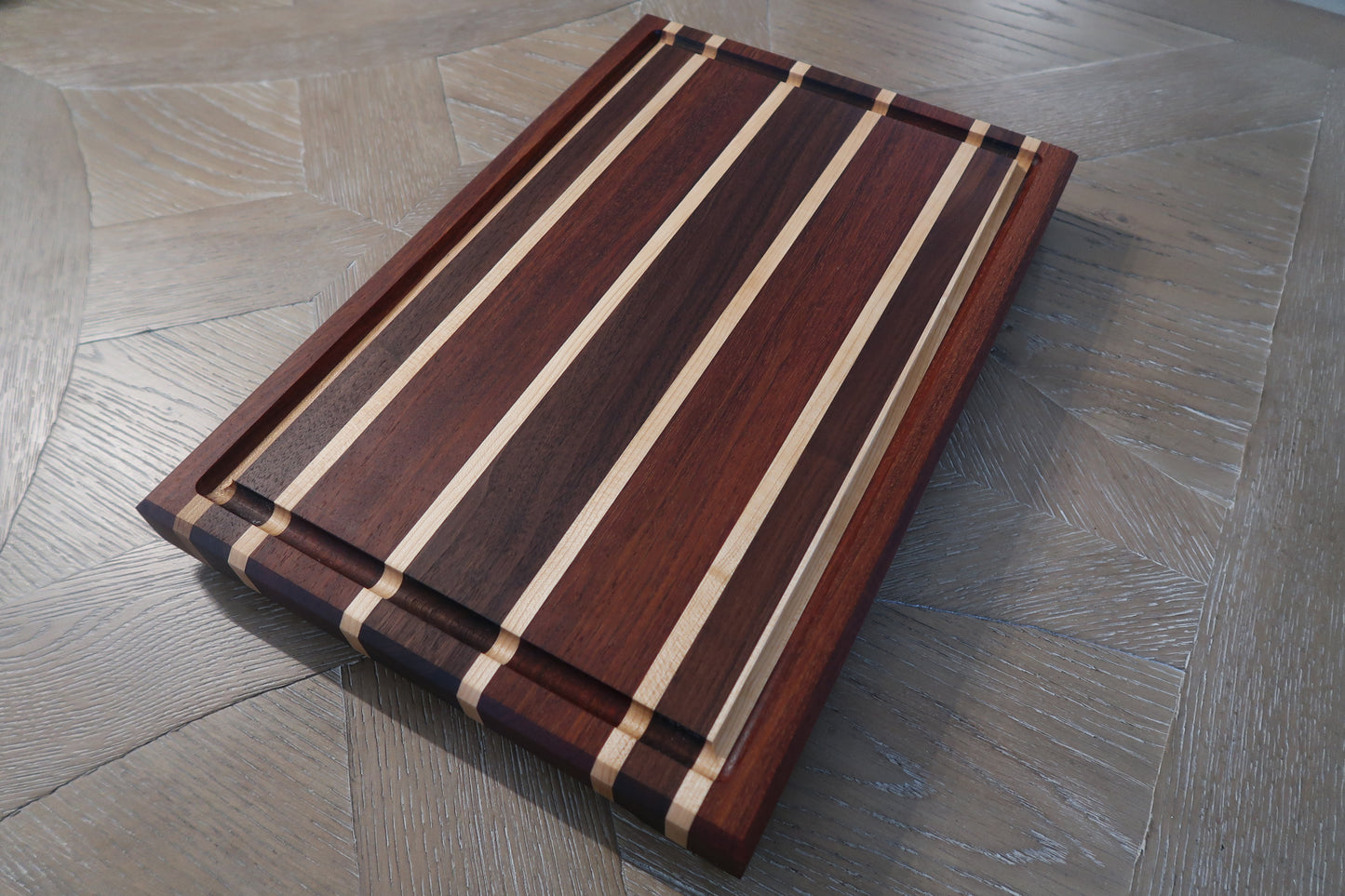 BRAZILIAN CHERRY MAPLE & WALNUT BUTCHER BLOCK CUTTING BOARD
