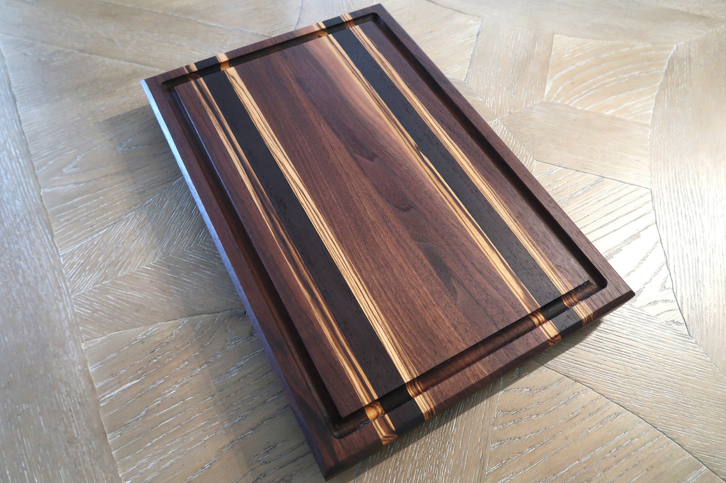 WALNUT WENGE & ZEBRAWOOD BUTCHER BLOCK CUTTING BOARD
