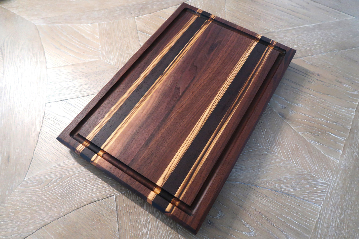WALNUT WENGE & ZEBRAWOOD BUTCHER BLOCK CUTTING BOARD
