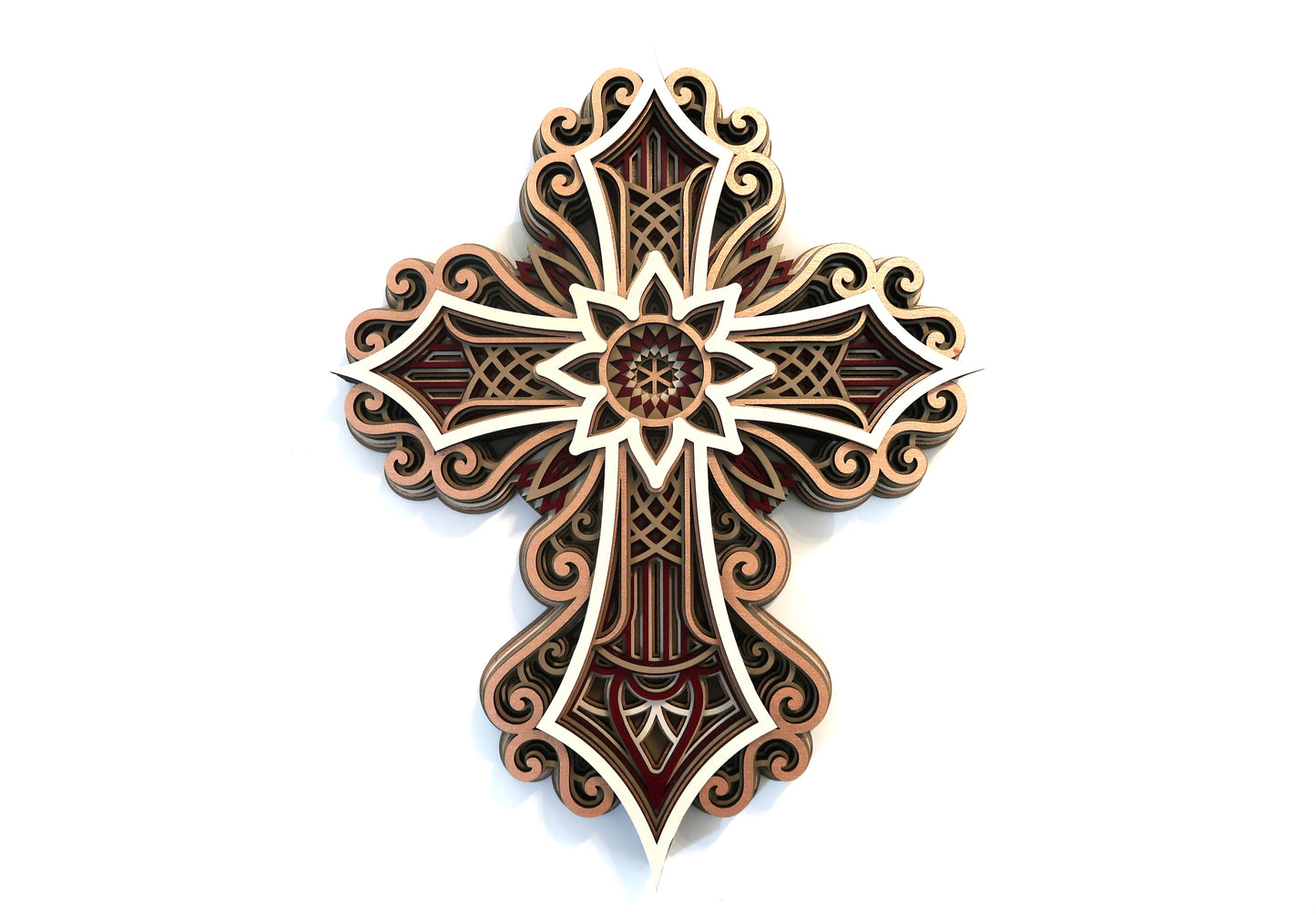 MULTI LAYER HANDMADE LASER CUT WOODEN CROSS WALL ART (ECW#1)