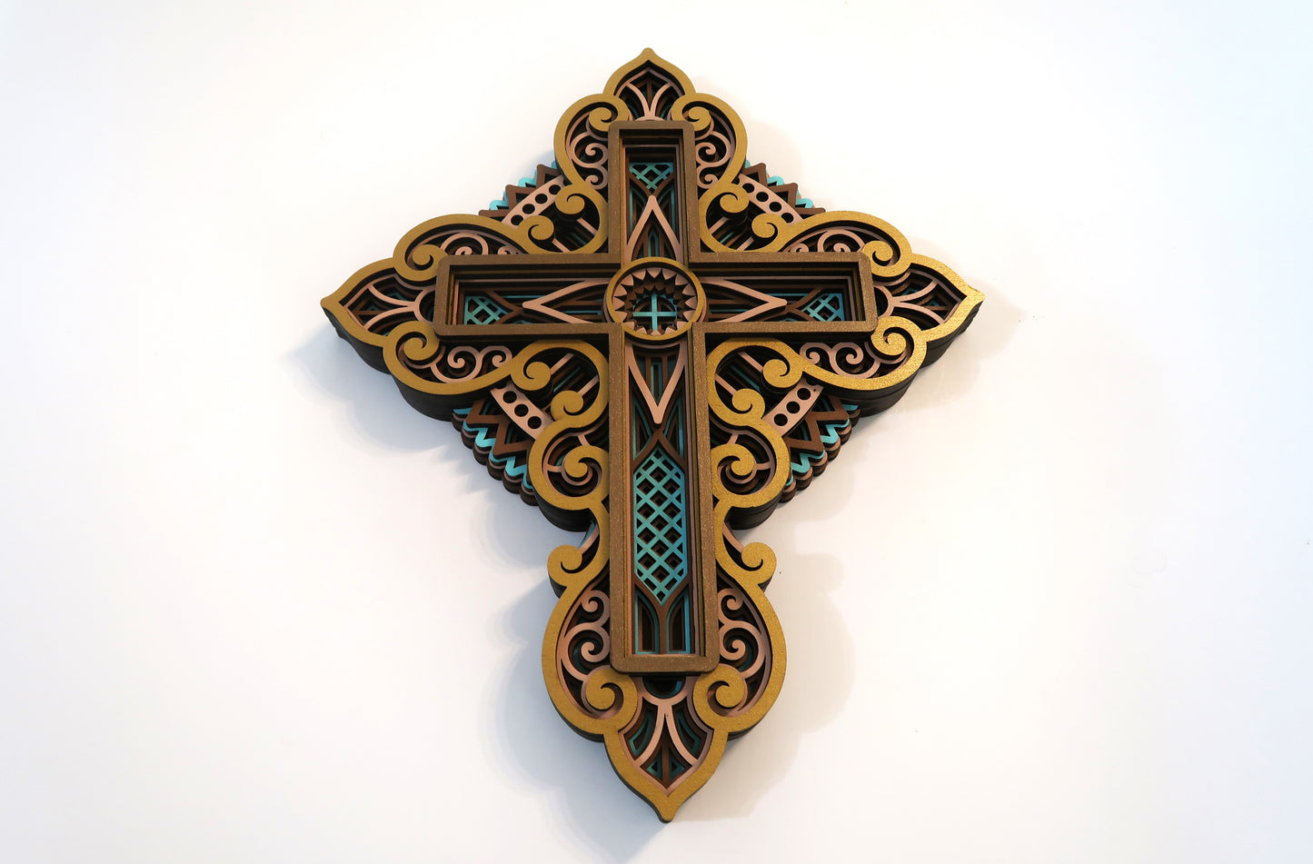 MULTI LAYER HANDMADE LASER CUT WOODEN CROSS WALL ART (ECW#3)