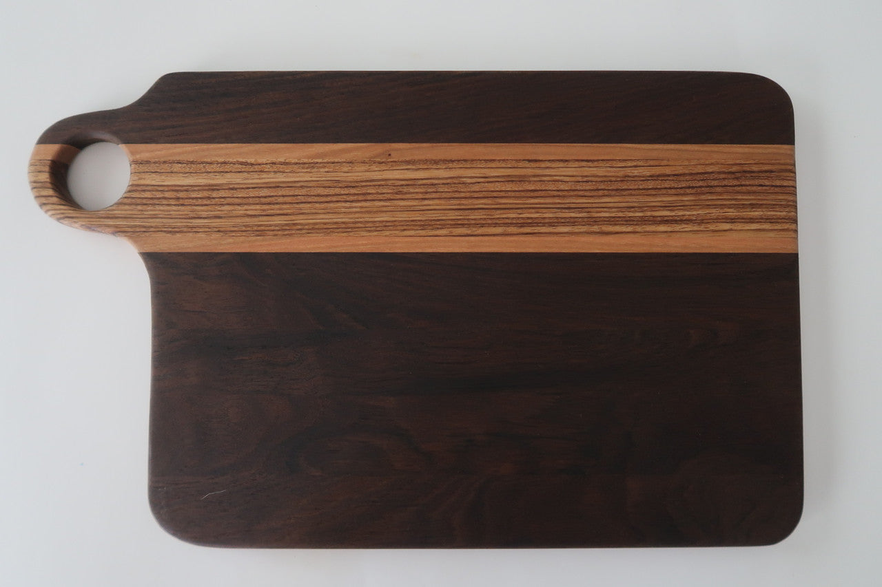 PERUVIAN WALNUT ZEBRAWOOD AND CHERRY CUTTING BOARD