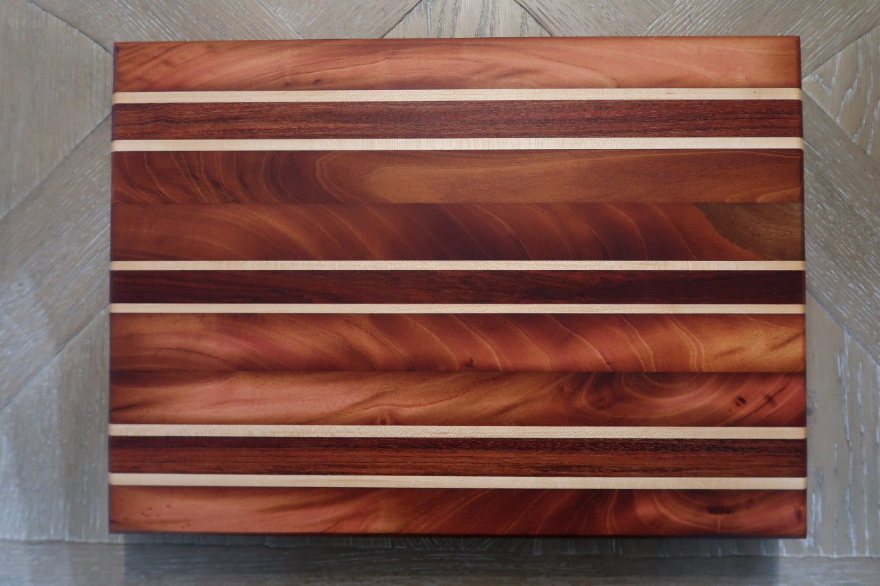 MAHOGANY,BRAZILIAN CHERRY,BLOODWOOD & MAPLE CUTTING BOARD