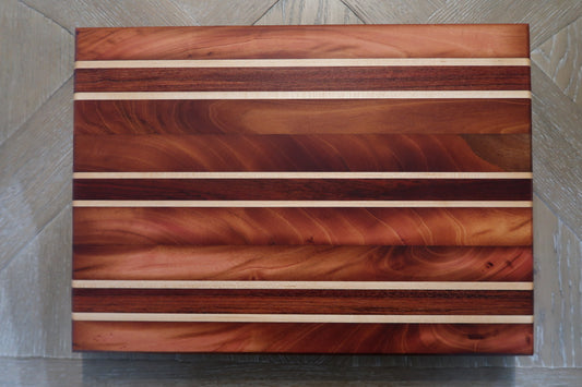MAHOGANY,BRAZILIAN CHERRY,BLOODWOOD & MAPLE CUTTING BOARD