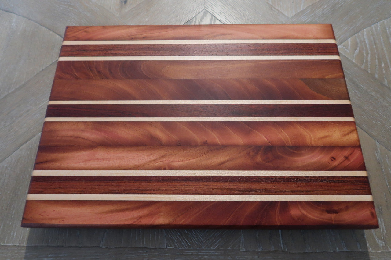 MAHOGANY,BRAZILIAN CHERRY,BLOODWOOD & MAPLE CUTTING BOARD