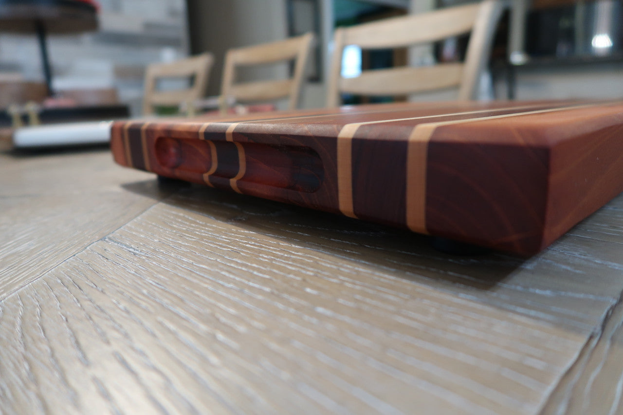 MAHOGANY,BRAZILIAN CHERRY,BLOODWOOD & MAPLE CUTTING BOARD
