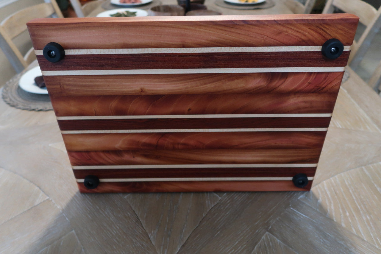 MAHOGANY,BRAZILIAN CHERRY,BLOODWOOD & MAPLE CUTTING BOARD
