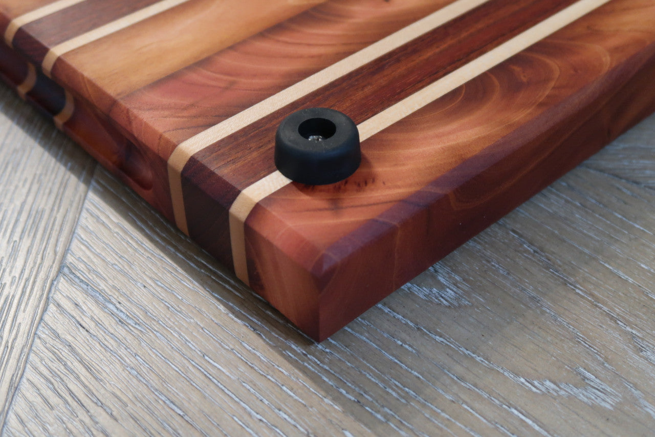 MAHOGANY,BRAZILIAN CHERRY,BLOODWOOD & MAPLE CUTTING BOARD