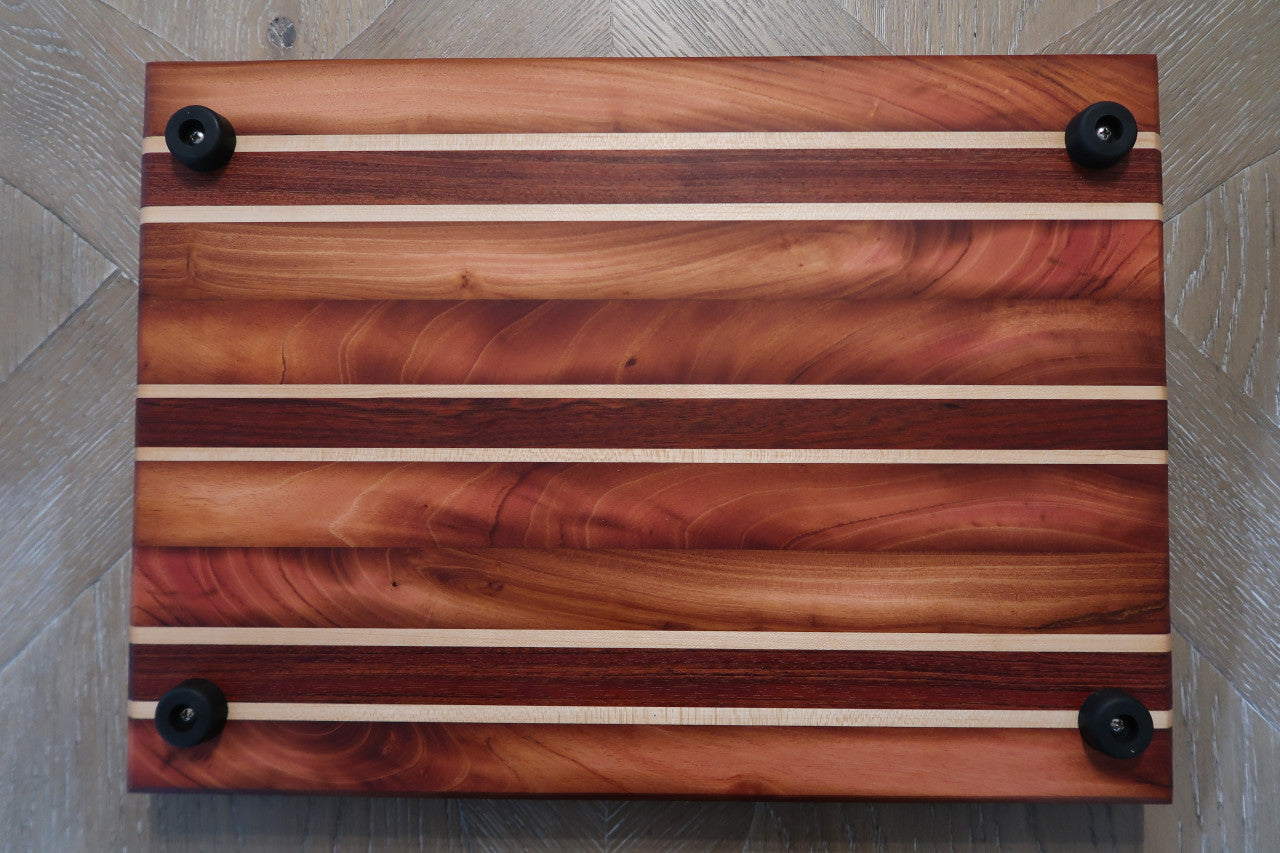 MAHOGANY,BRAZILIAN CHERRY,BLOODWOOD & MAPLE CUTTING BOARD