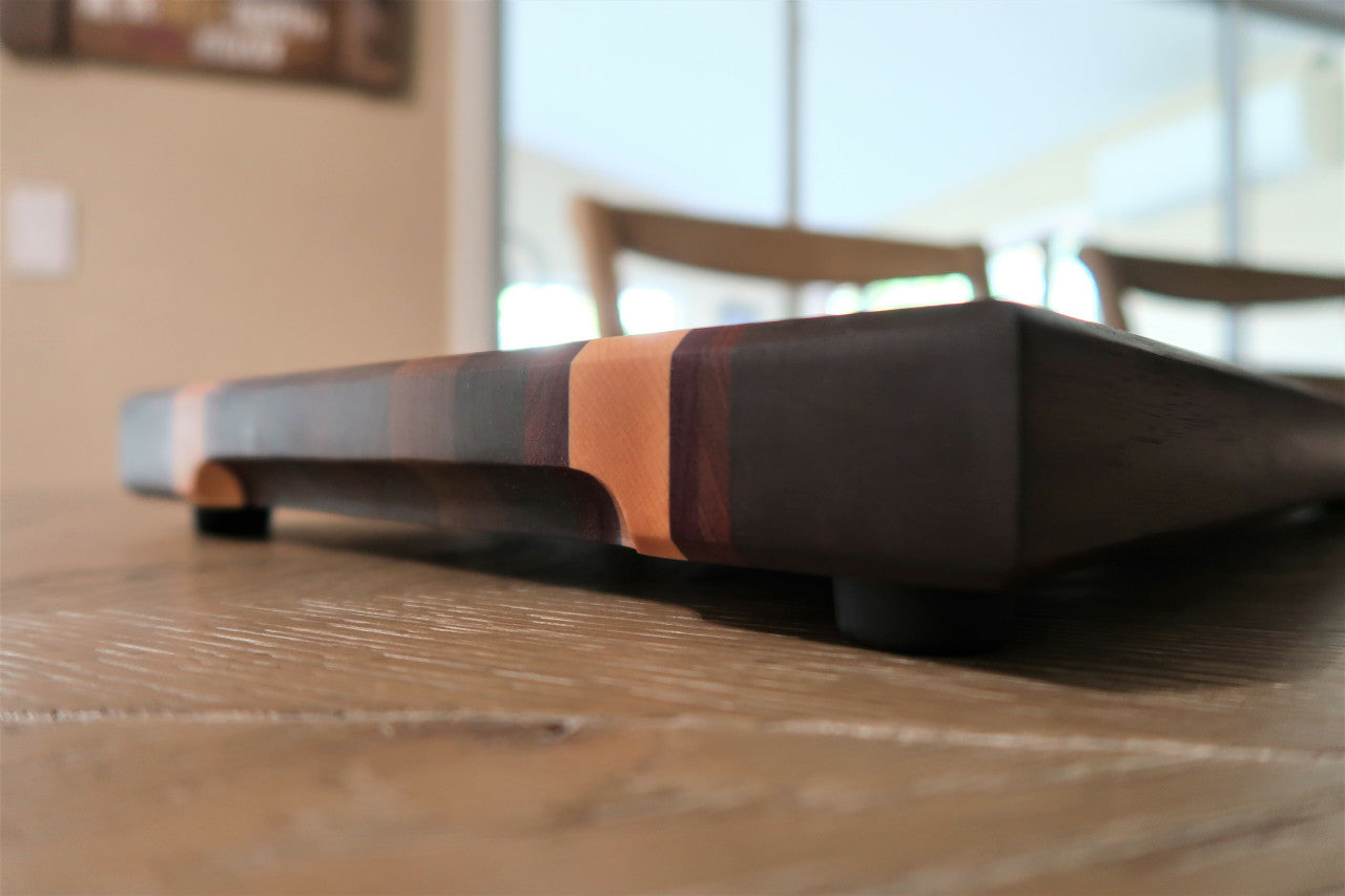 WALNUT,BRAZILIAN CHERRY,PURPLE HEART & MAPLE CUTTING BOARD