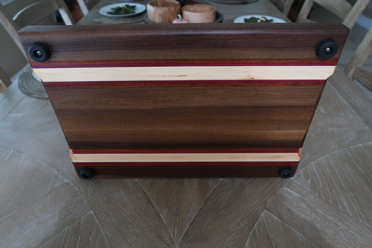 WALNUT,BRAZILIAN CHERRY,PURPLE HEART & MAPLE CUTTING BOARD