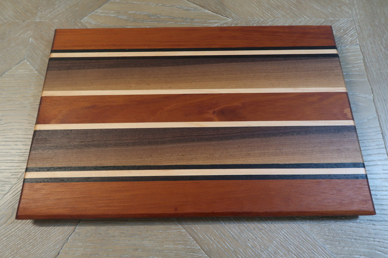 MAHOGANY, MAPLE, WENGE & BLACK WALNUT CUTTING BOARD