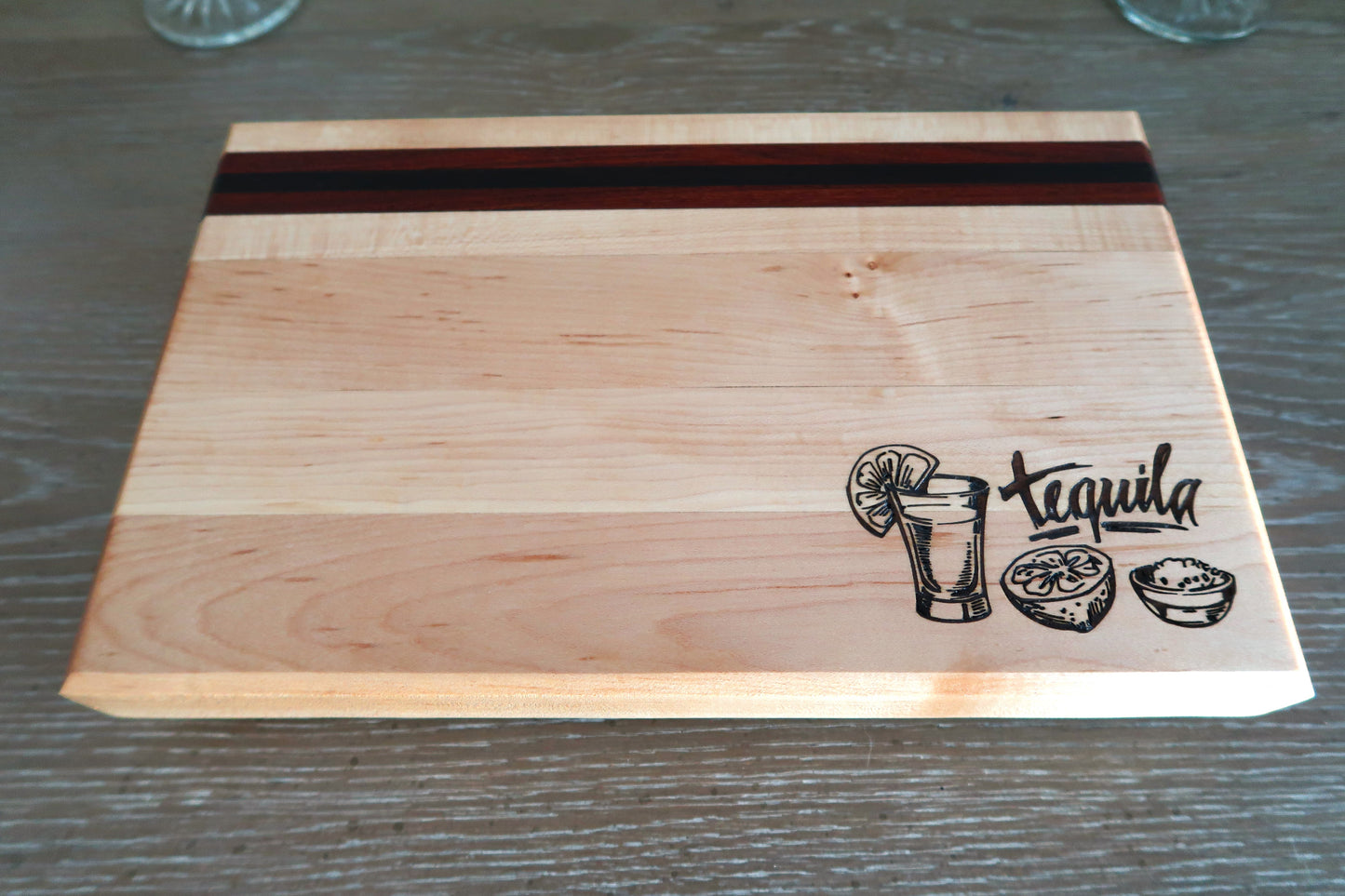 MAPLE WITH BRAZILIAN CHERRY & WENGE "TEQUILA" BAR TOP CUTTING BOARD
