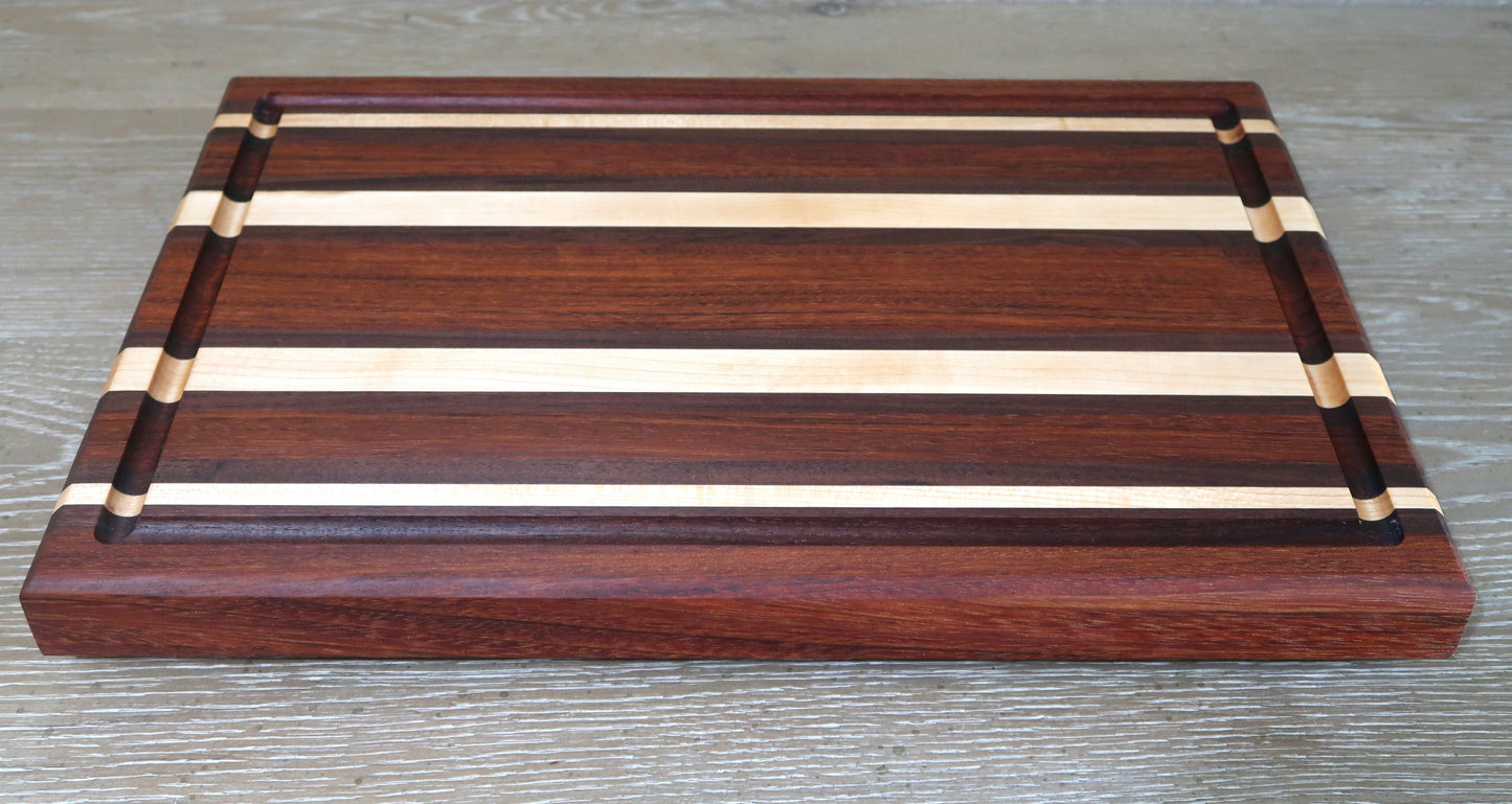 BRAZILIAN CHERRY MAPLE & WALNUT BUTCHER BLOCK CUTTING BOARD
