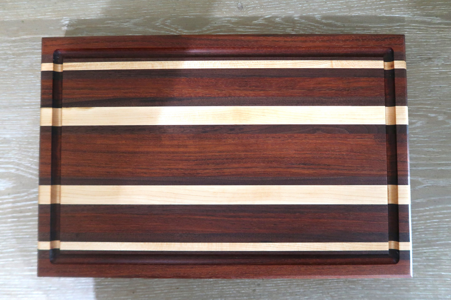 BRAZILIAN CHERRY MAPLE & WALNUT BUTCHER BLOCK CUTTING BOARD