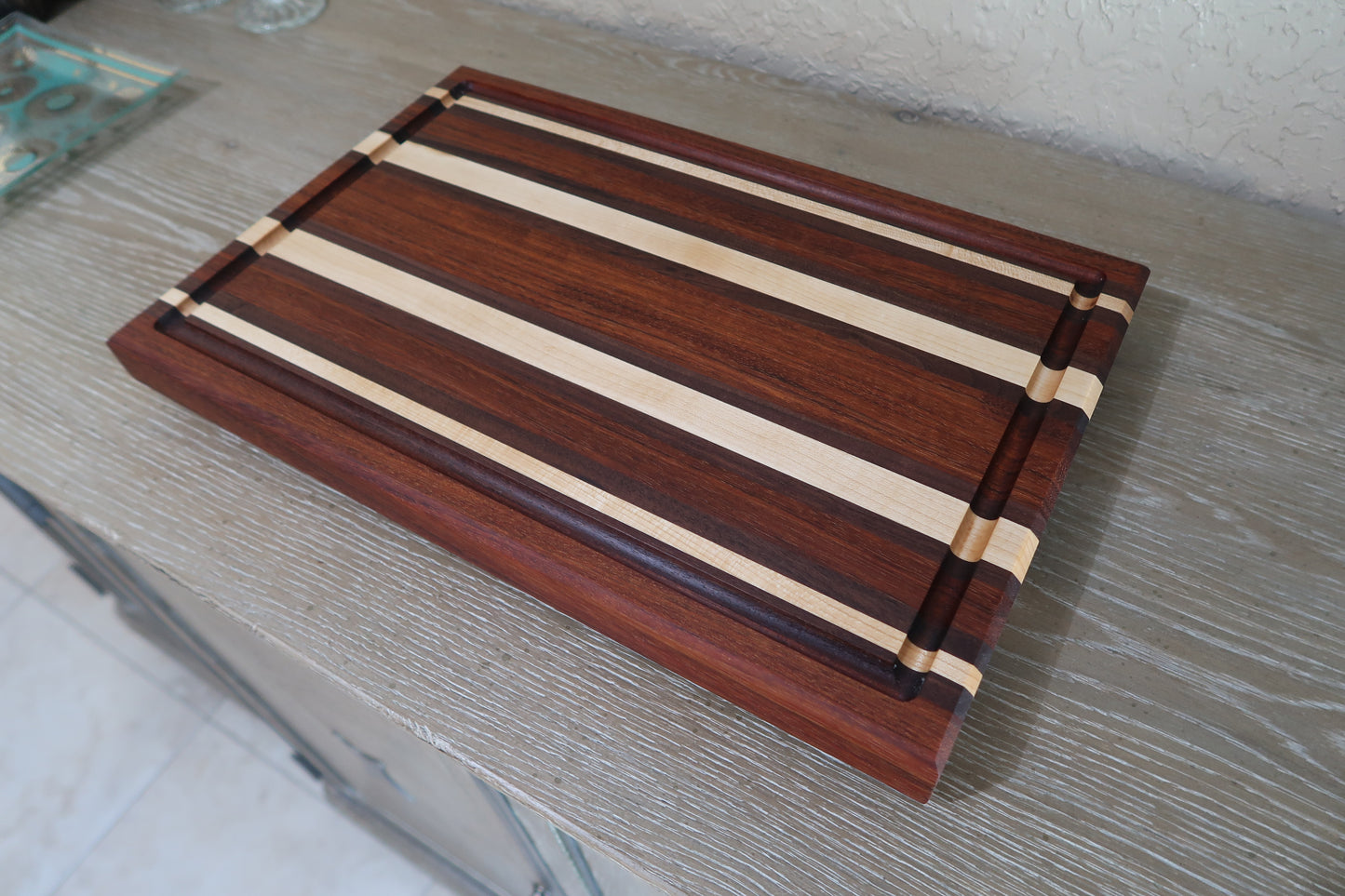 BRAZILIAN CHERRY MAPLE & WALNUT BUTCHER BLOCK CUTTING BOARD