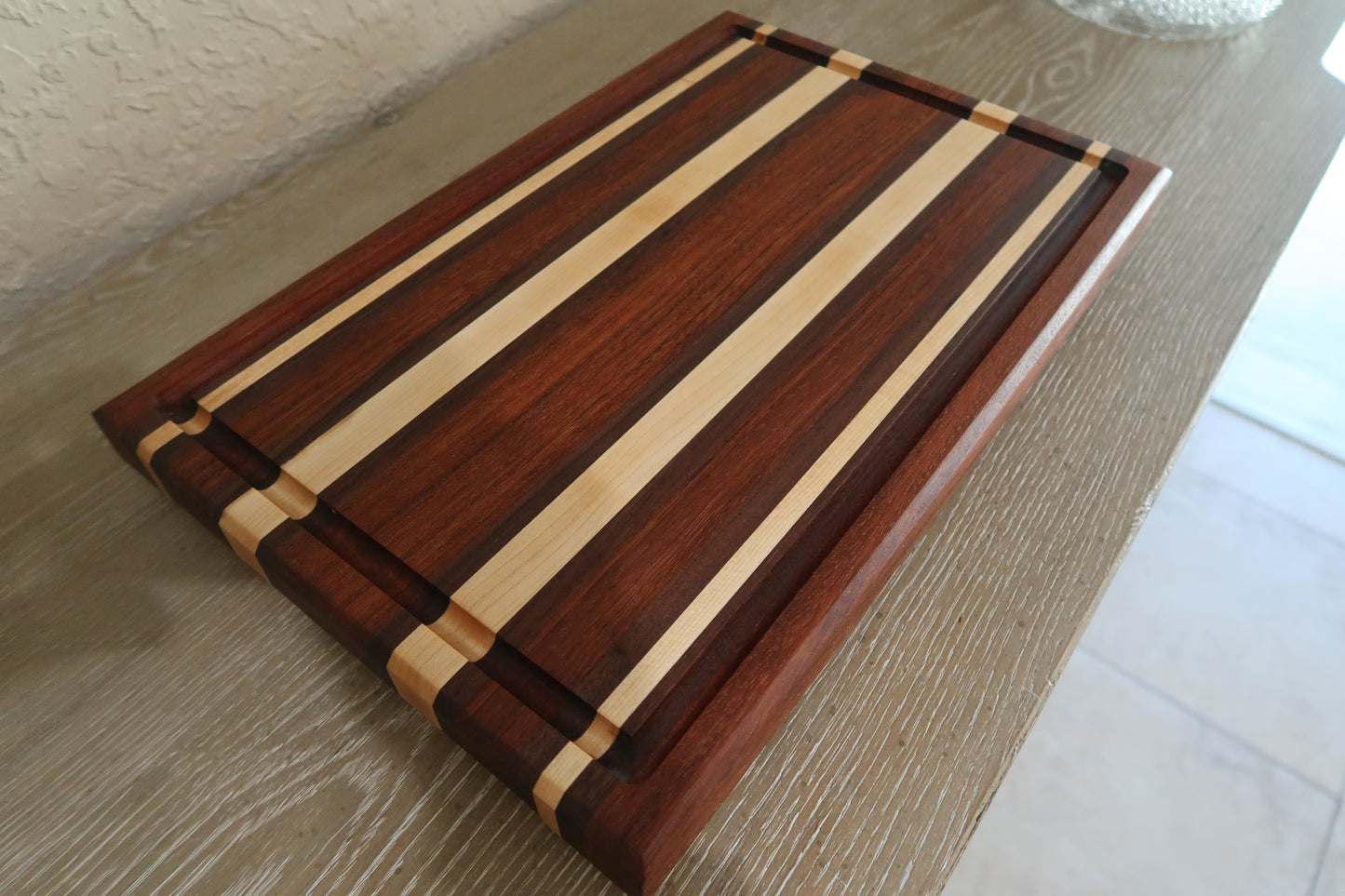 BRAZILIAN CHERRY MAPLE & WALNUT BUTCHER BLOCK CUTTING BOARD