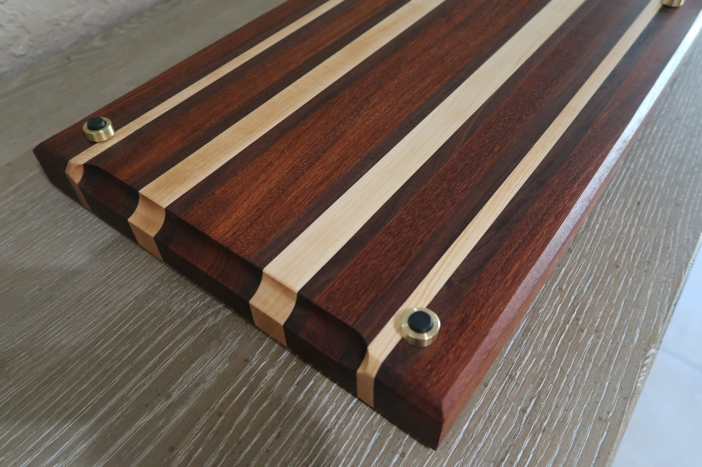 BRAZILIAN CHERRY MAPLE & WALNUT BUTCHER BLOCK CUTTING BOARD