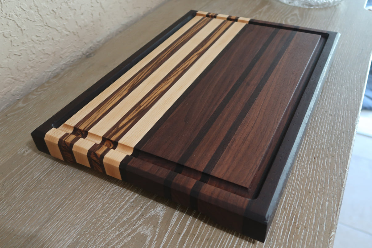 WALNUT WENGE MAPLE ZEBRAWOOD BUTCHER BLOCK CUTTING BOARD
