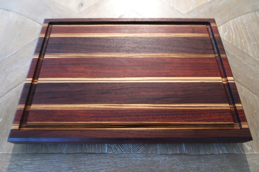 WALNUT BRAZILIAN CHERRY & ZEBRAWOOD BUTCHER BLOCK CUTTING BOARD