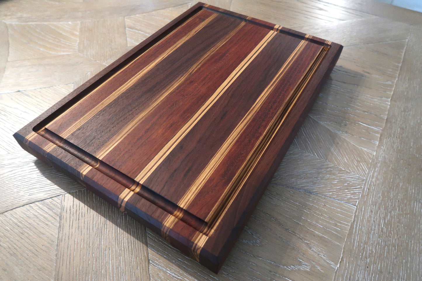 WALNUT BRAZILIAN CHERRY & ZEBRAWOOD BUTCHER BLOCK CUTTING BOARD