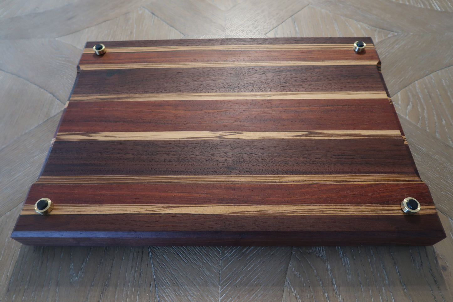 WALNUT BRAZILIAN CHERRY & ZEBRAWOOD BUTCHER BLOCK CUTTING BOARD