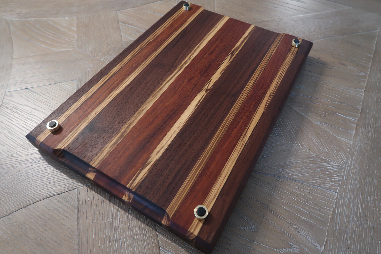 WALNUT BRAZILIAN CHERRY & ZEBRAWOOD BUTCHER BLOCK CUTTING BOARD