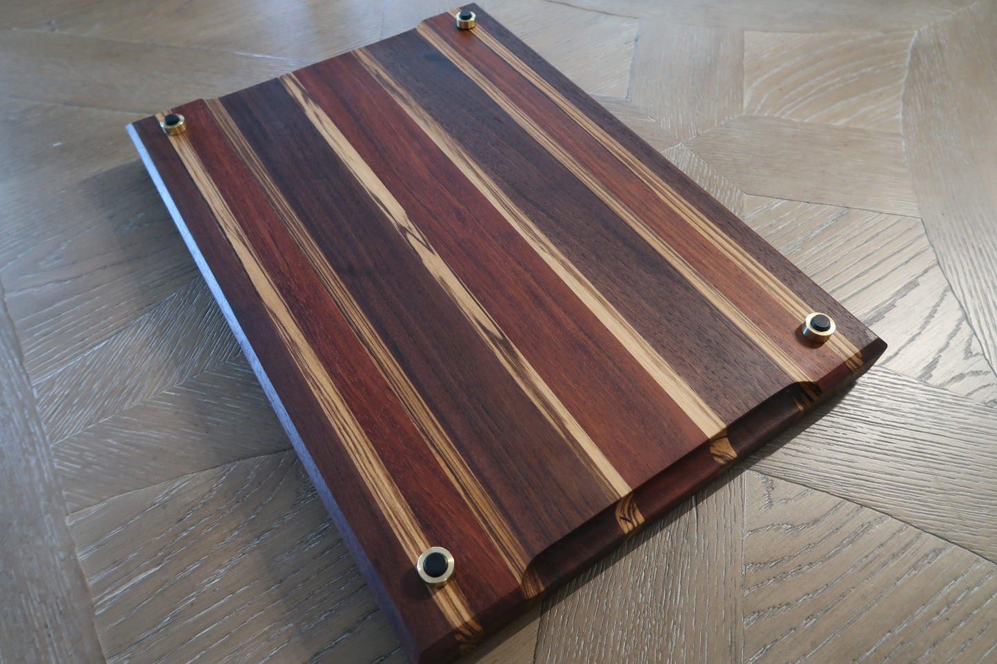 WALNUT BRAZILIAN CHERRY & ZEBRAWOOD BUTCHER BLOCK CUTTING BOARD