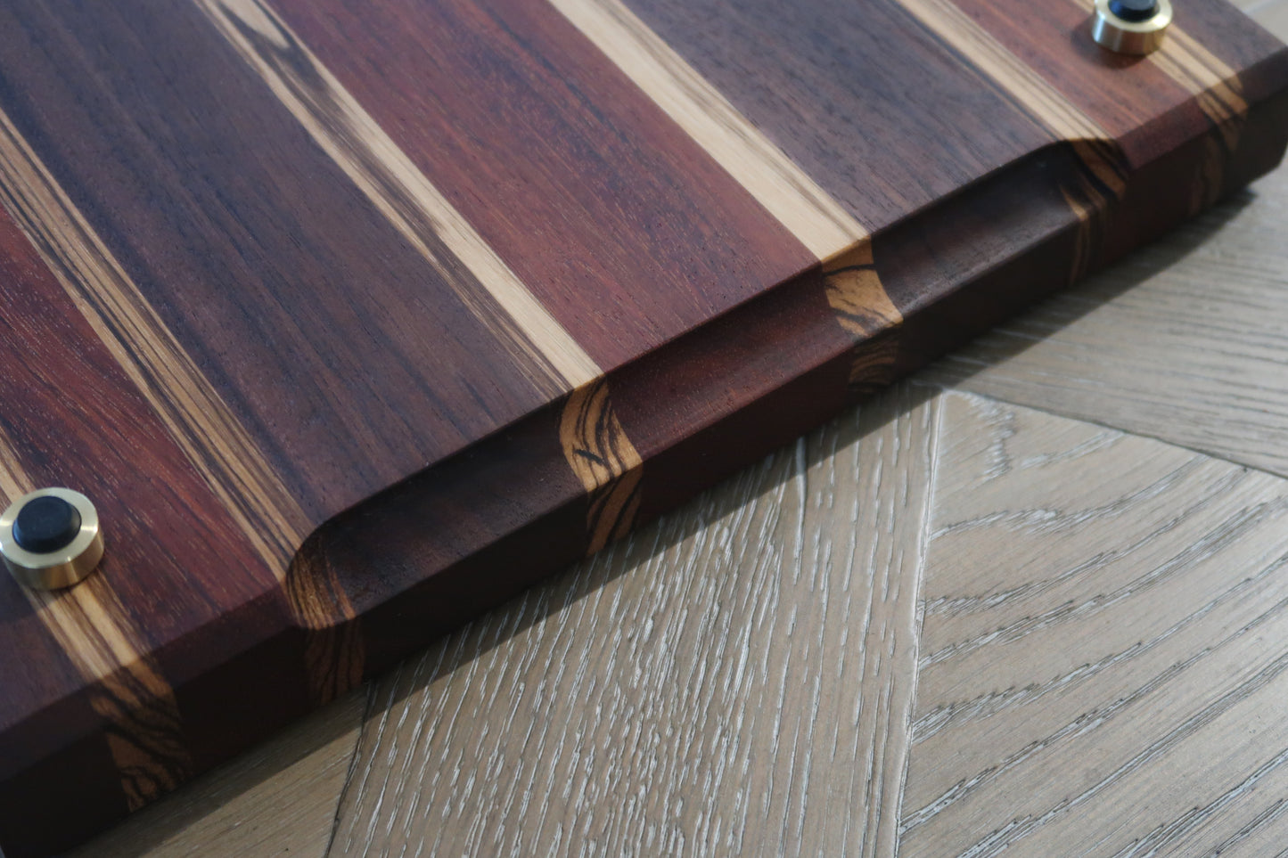 WALNUT BRAZILIAN CHERRY & ZEBRAWOOD BUTCHER BLOCK CUTTING BOARD