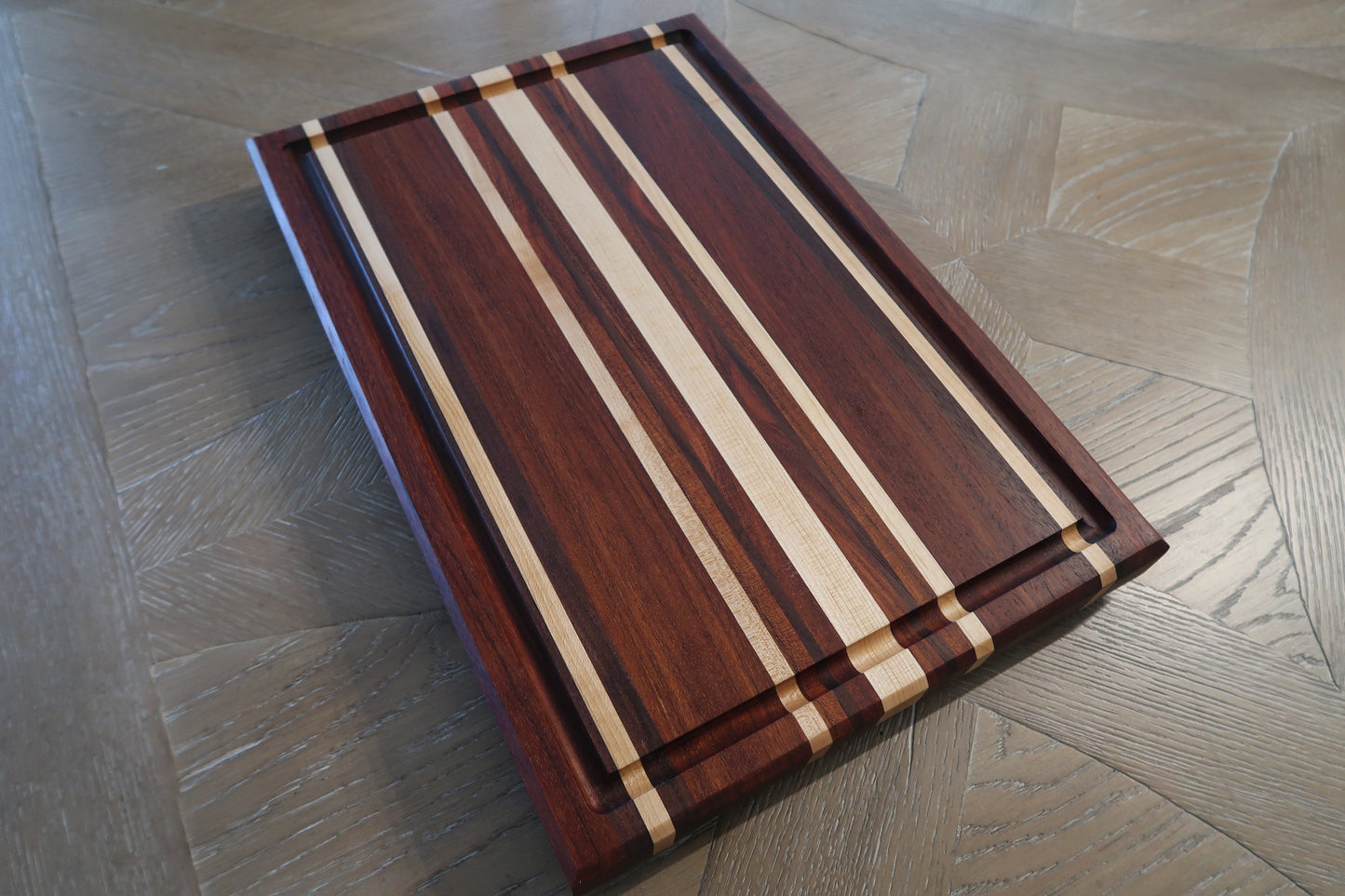BRAZILIAN CHERRY MAPLE & WALNUT BUTCHER BLOCK CUTTING BOARD