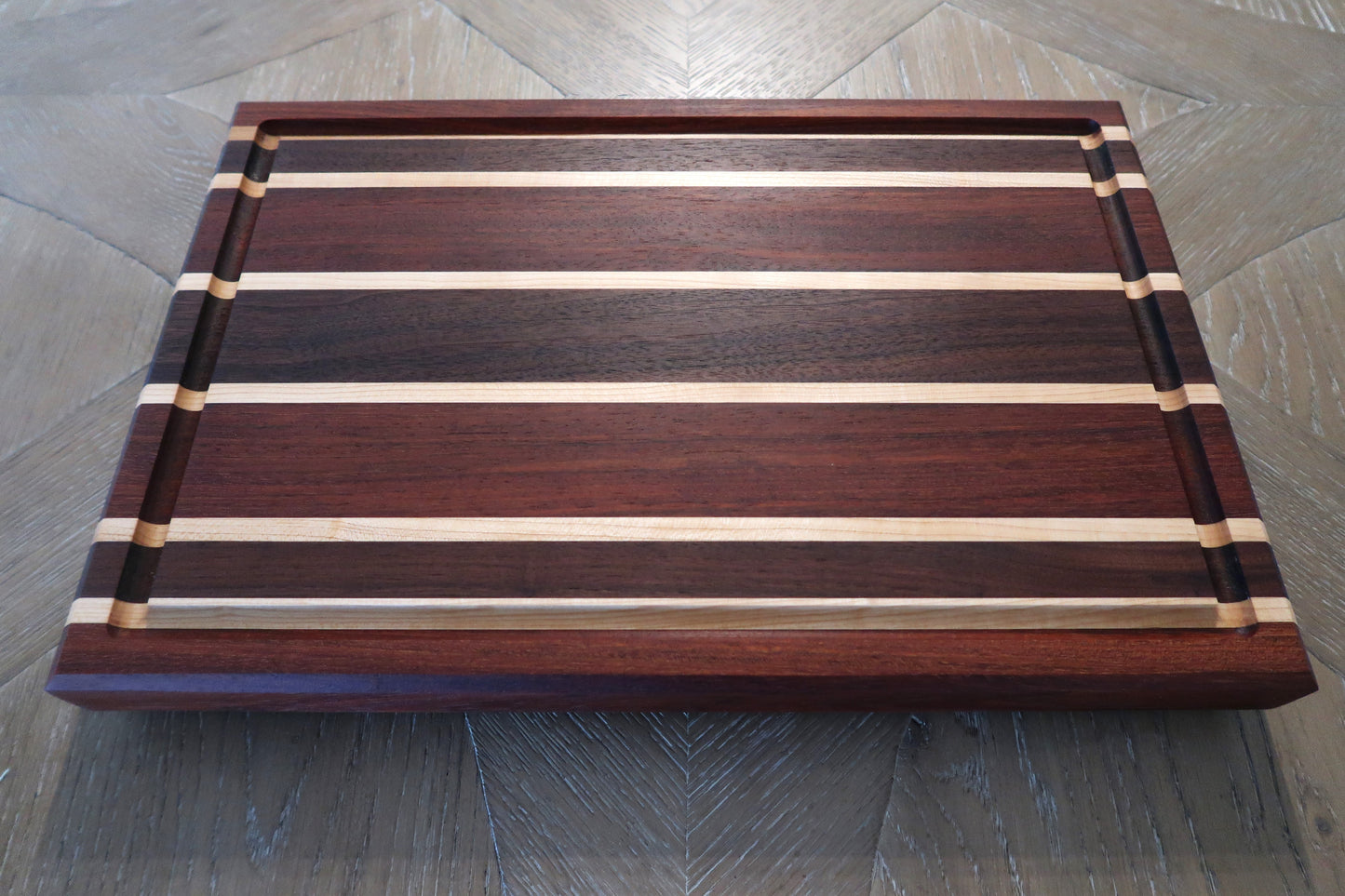 BRAZILIAN CHERRY MAPLE & WALNUT BUTCHER BLOCK CUTTING BOARD