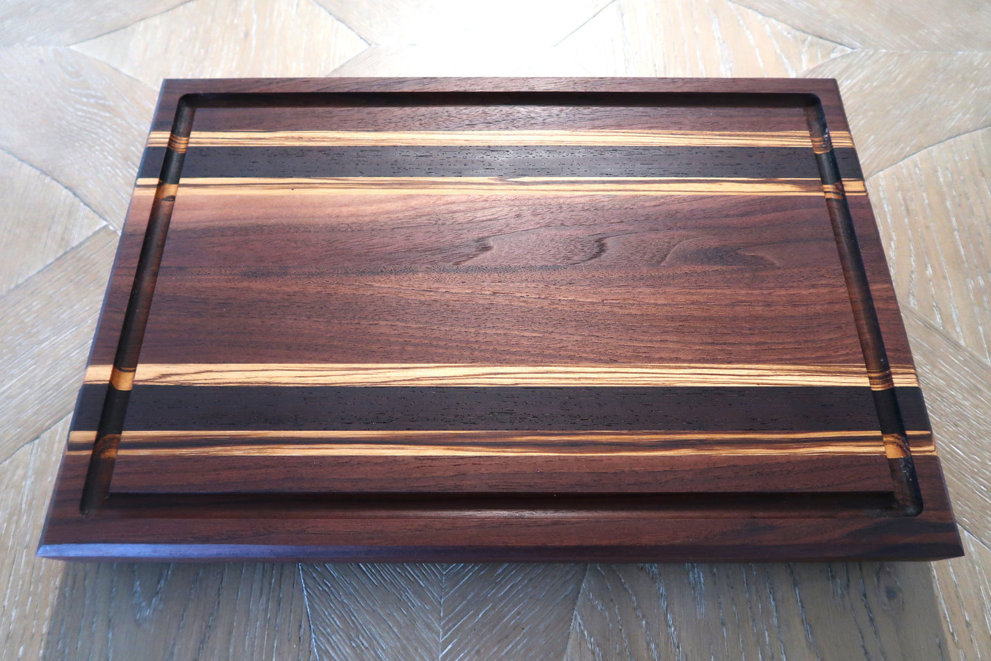 WALNUT WENGE & ZEBRAWOOD BUTCHER BLOCK CUTTING BOARD
