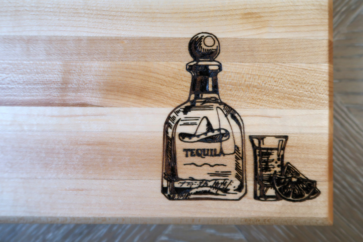 MAPLE WITH BRAZILIAN CHERRY & WALNUT "TEQUILA" BAR TOP CUTTING BOARD