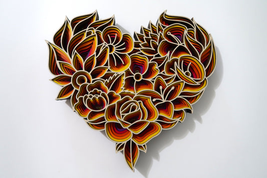 THE FLORAL HEART 3-D LASER CUT MANDALA ZENTANGLE WALL ART