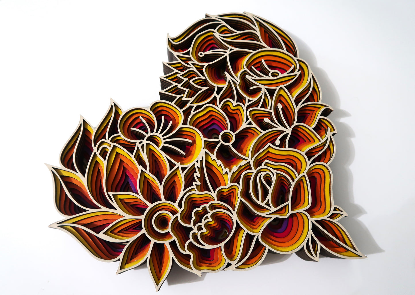 THE FLORAL HEART 3-D LASER CUT MANDALA ZENTANGLE WALL ART