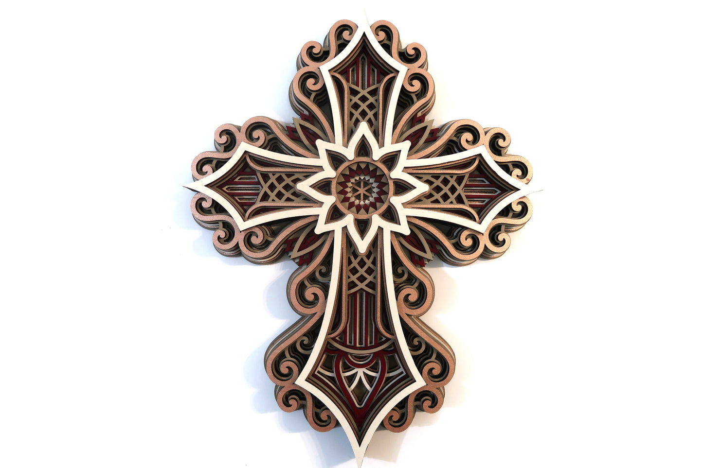 MULTI LAYER HANDMADE LASER CUT WOODEN CROSS WALL ART (ECW#1)