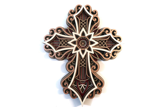 MULTI LAYER HANDMADE LASER CUT WOODEN CROSS WALL ART (ECW#1)