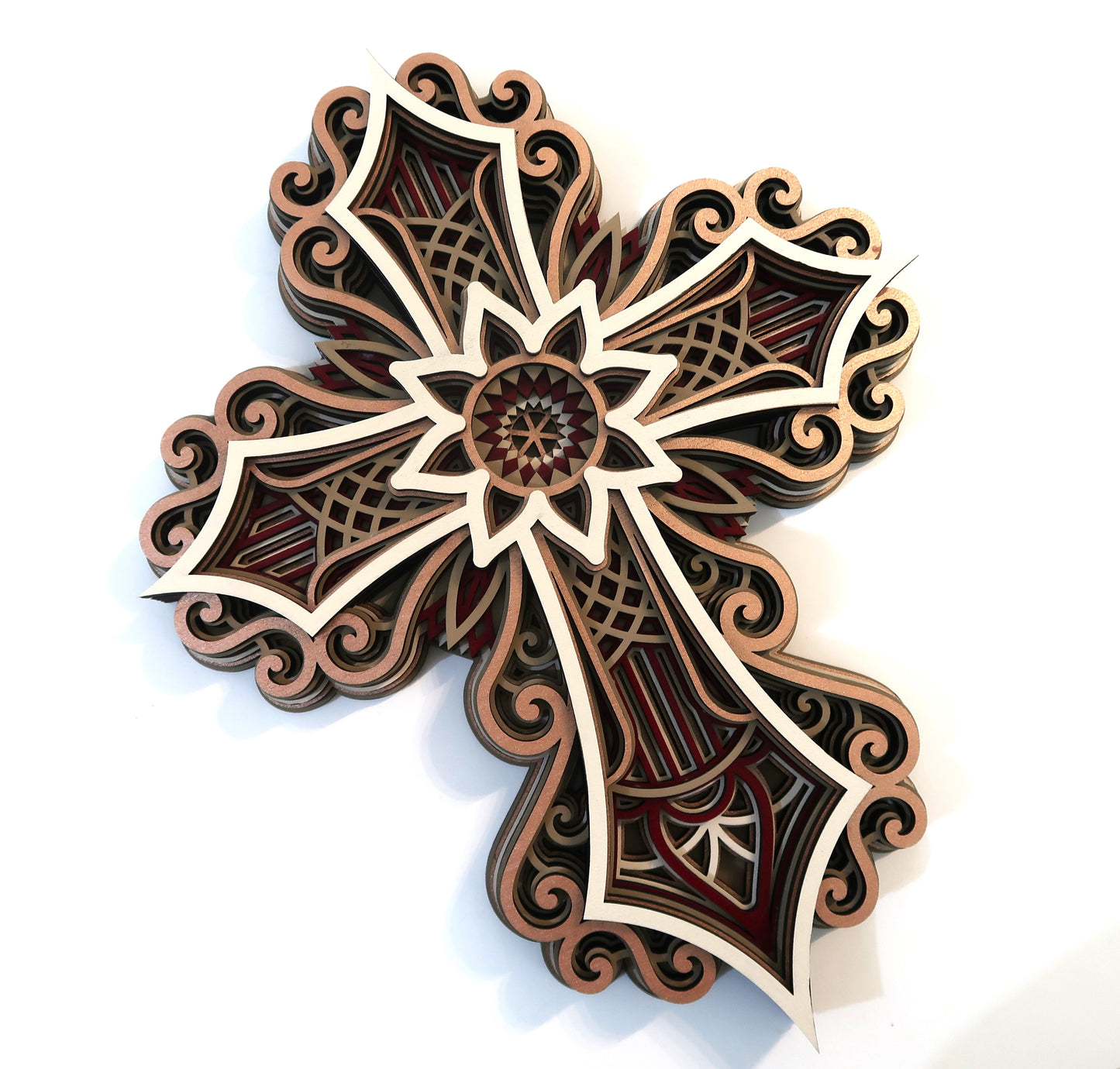 MULTI LAYER HANDMADE LASER CUT WOODEN CROSS WALL ART (ECW#1)