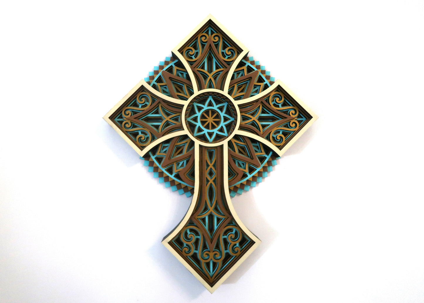 MULTI LAYER HANDMADE LASER CUT WOODEN CROSS WALL ART (ECW#2)