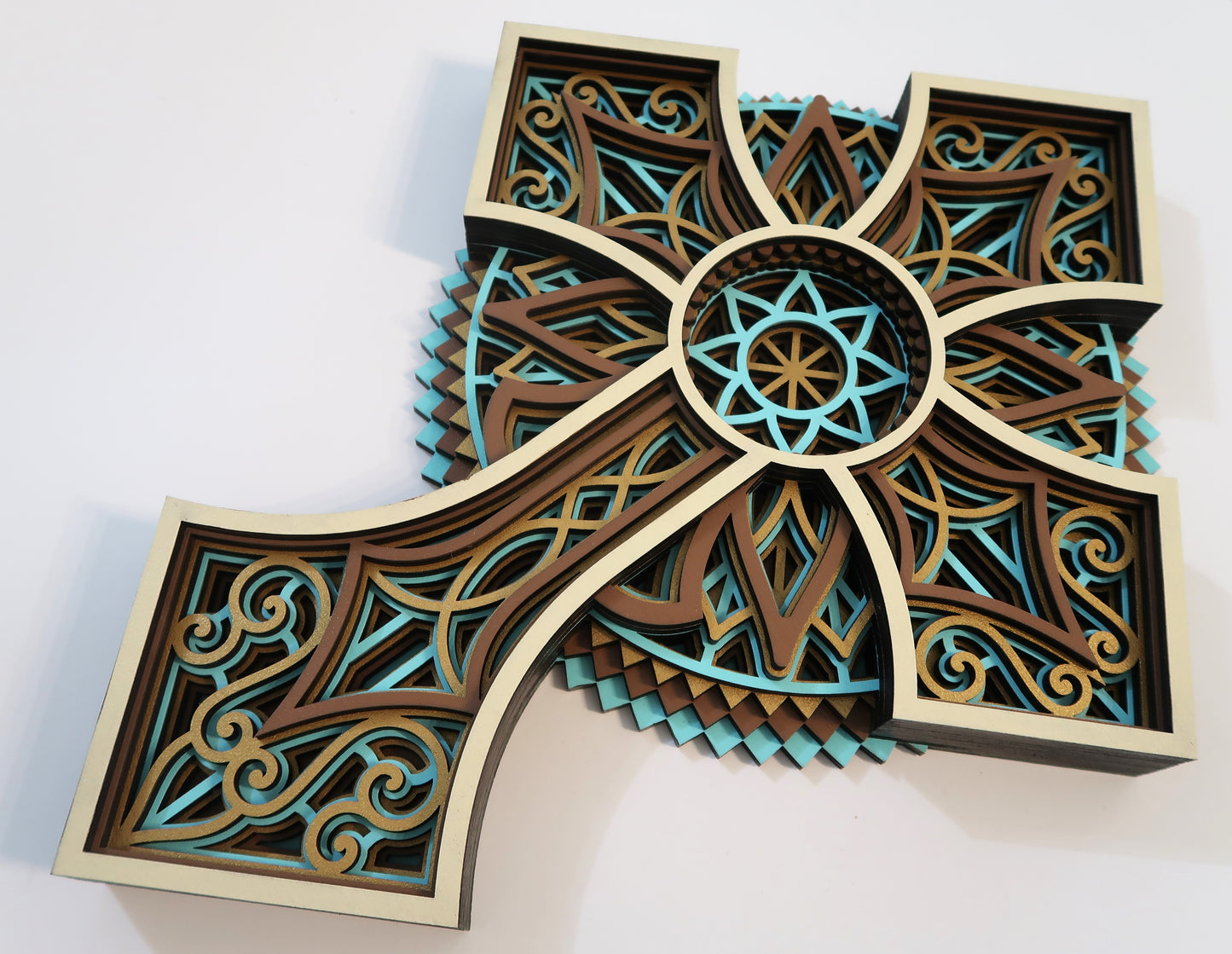 MULTI LAYER HANDMADE LASER CUT WOODEN CROSS WALL ART (ECW#2)