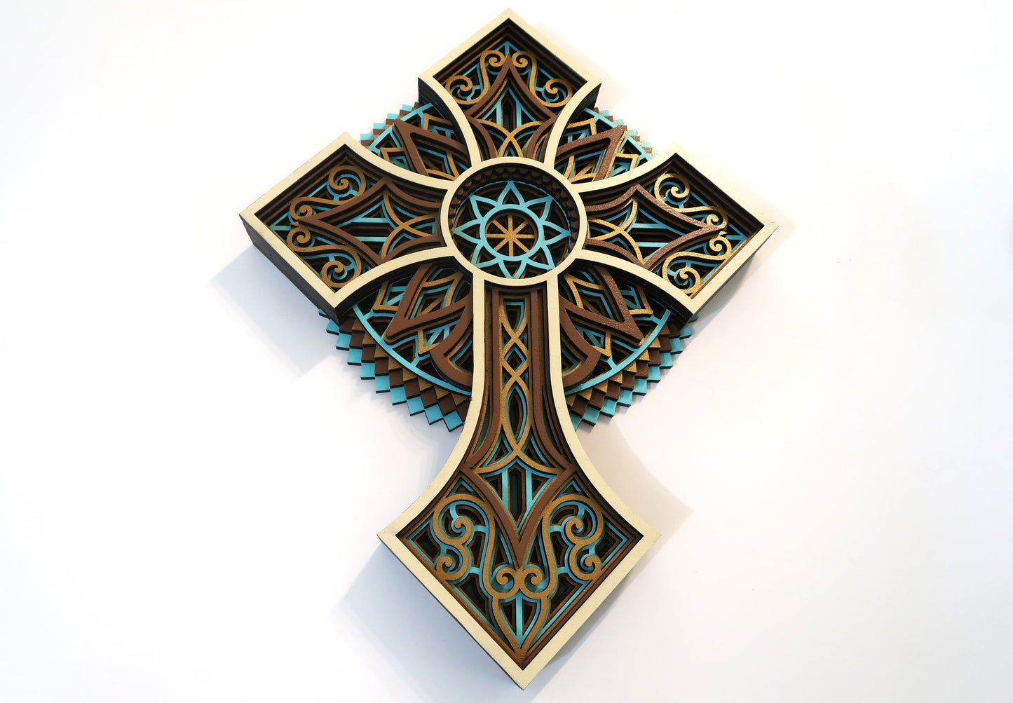 MULTI LAYER HANDMADE LASER CUT WOODEN CROSS WALL ART (ECW#2)