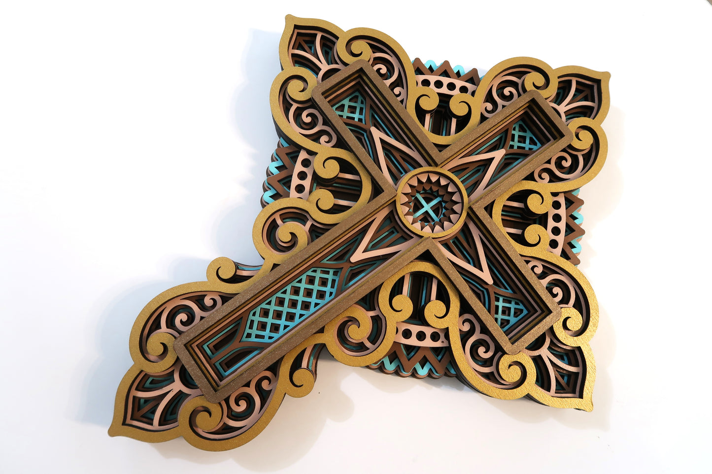 MULTI LAYER HANDMADE LASER CUT WOODEN CROSS WALL ART (ECW#3)