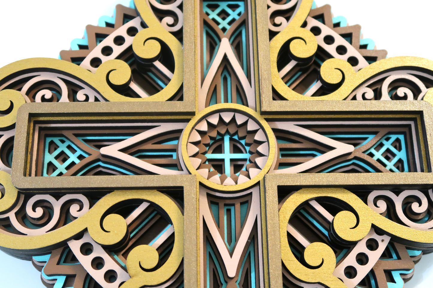 MULTI LAYER HANDMADE LASER CUT WOODEN CROSS WALL ART (ECW#3)