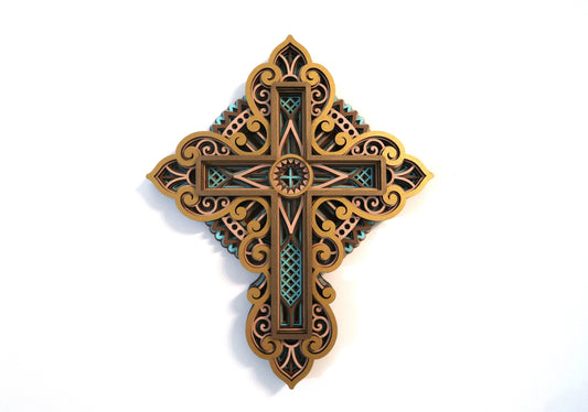 MULTI LAYER HANDMADE LASER CUT WOODEN CROSS WALL ART (ECW#3)