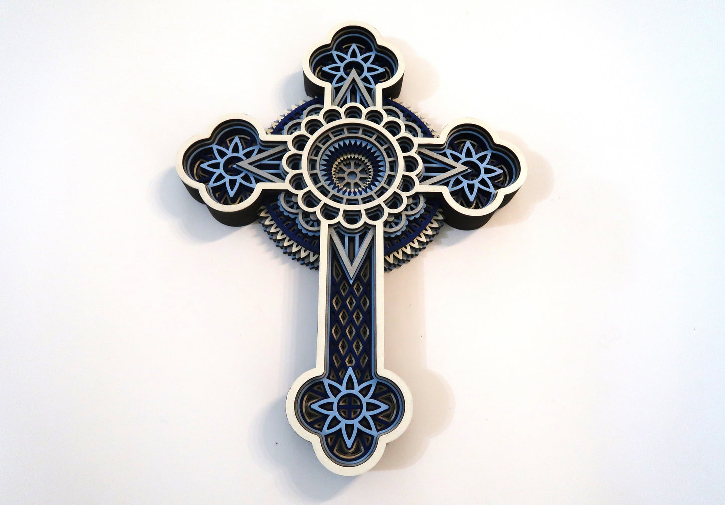 MULTI LAYER HANDMADE LASER CUT WOODEN CROSS WALL ART (ECW#4)