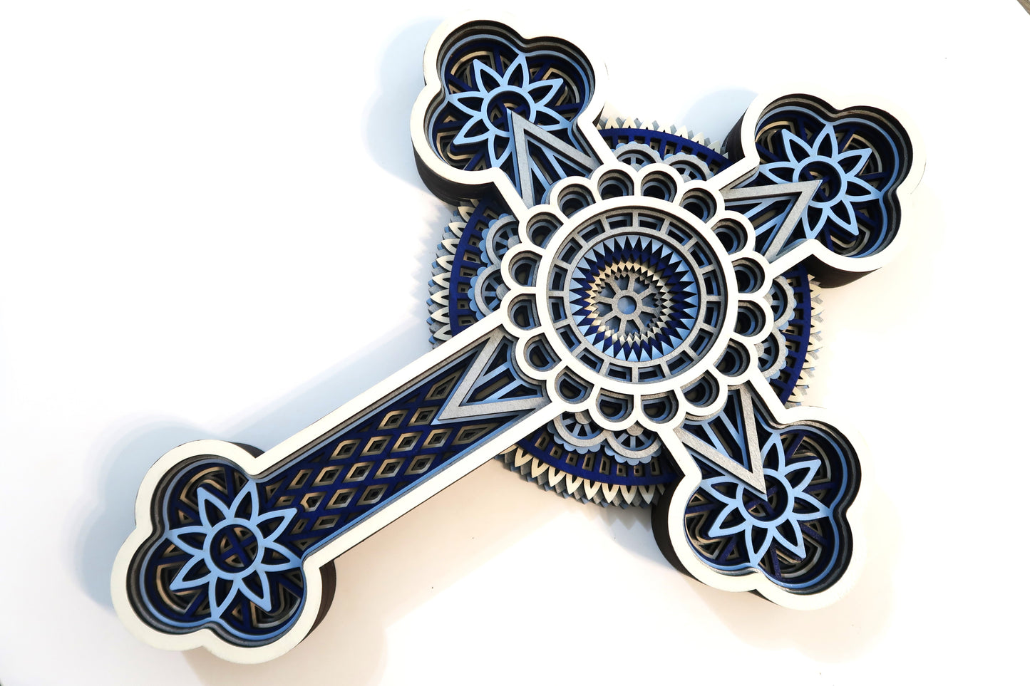 MULTI LAYER HANDMADE LASER CUT WOODEN CROSS WALL ART (ECW#4)